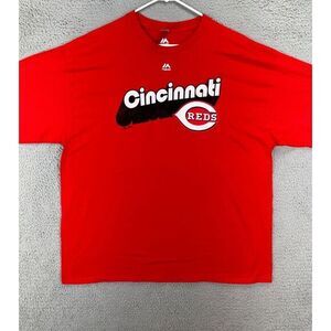 Majestic Shirt Adult 2XL Red Cincinnati Reds Baseball‎ Tee Long Sleeve Mens NEW